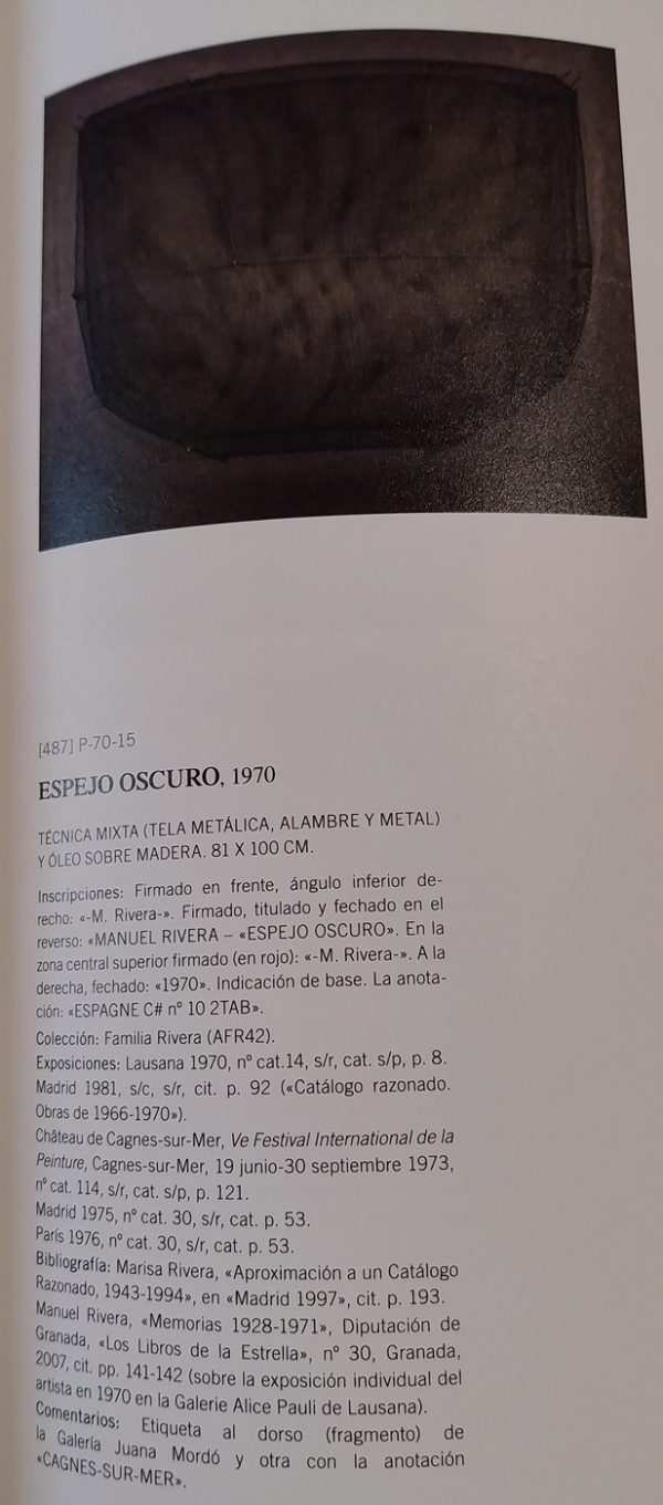 Manuel Rivera, Espejo oscuro, 1970, catálogo