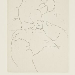 Detalle del grabado al aguafuerte de Eduardo Chillida con su mano derecha, dibujada en plancha con su izquierda; titulado Esku, mano en vasco, en 1973