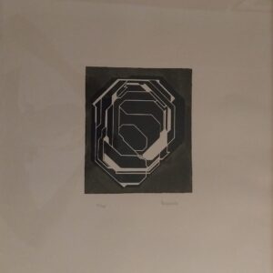 Litografía En verde (invitación variante), 1977, de Pablo Palazuelo, una suerte de planos que en volumen formarían una preciosa escultura